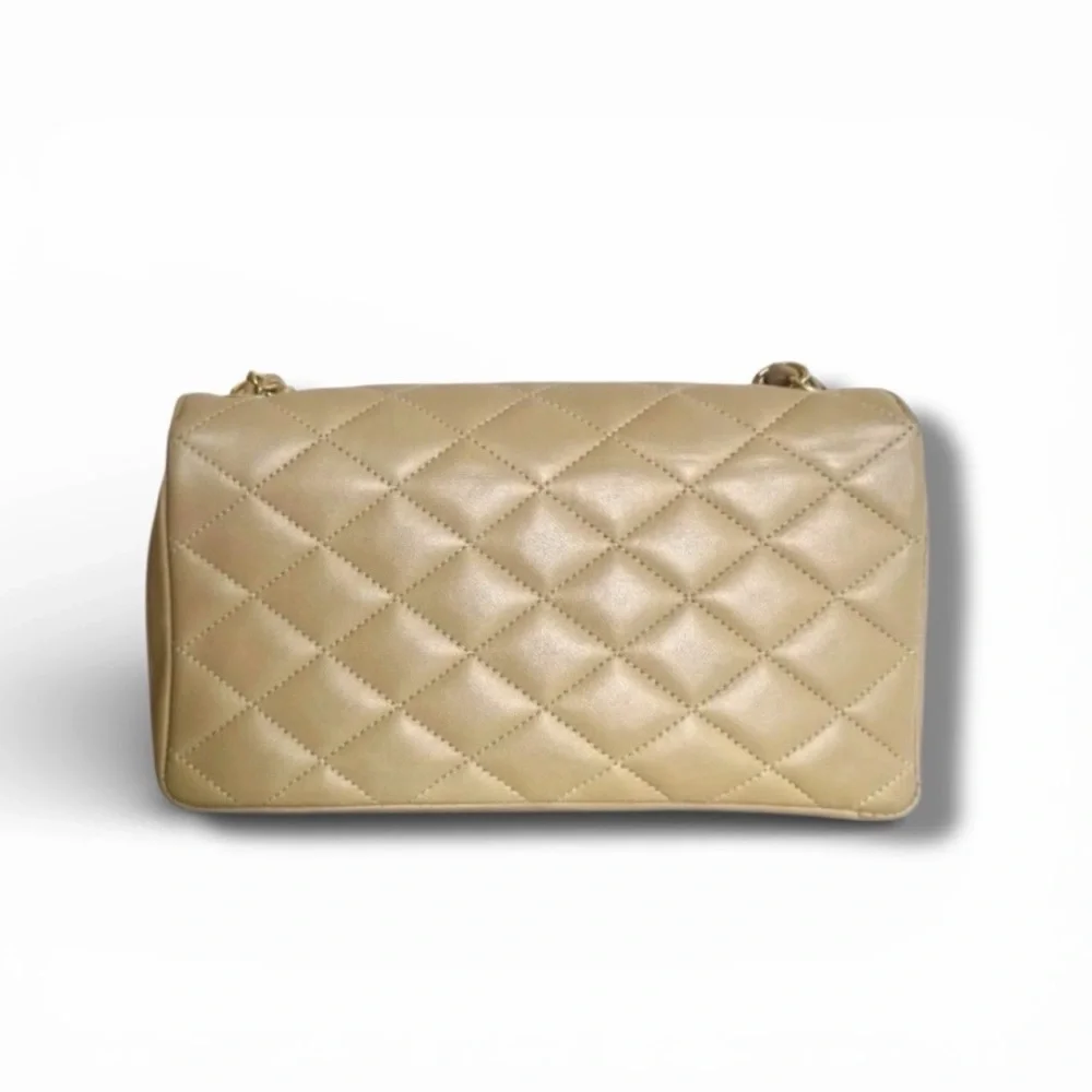 💗VINTAGE CHANEL Beige CC Logo Small Flap Shoulder Crossbody Bag 24K Gold-Plated